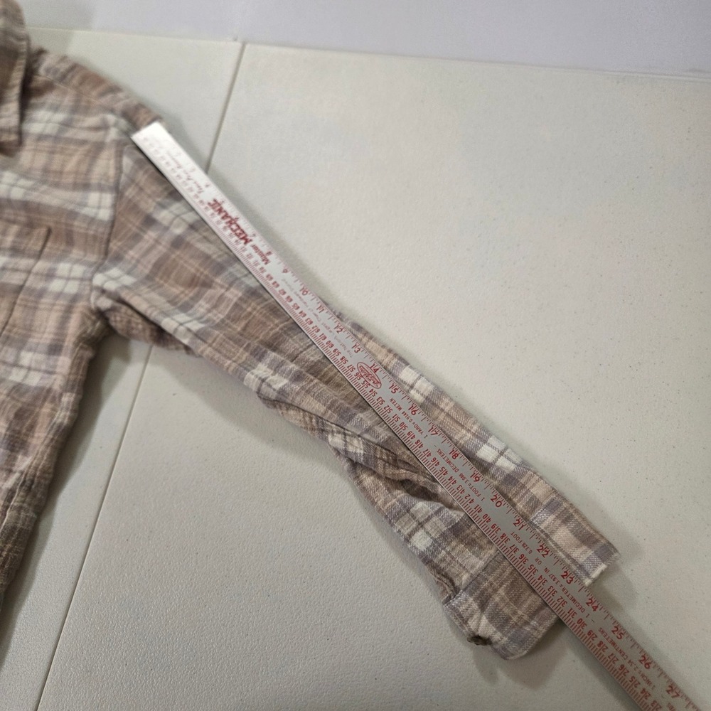 Abercrombie & Fitch Soft A&F Cropped Plaid Flannel Shirt Beige Tan Medium - Picture 5 of 6